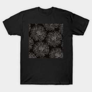 Pattern with lovely white line dahlias on black ground T-Shirt